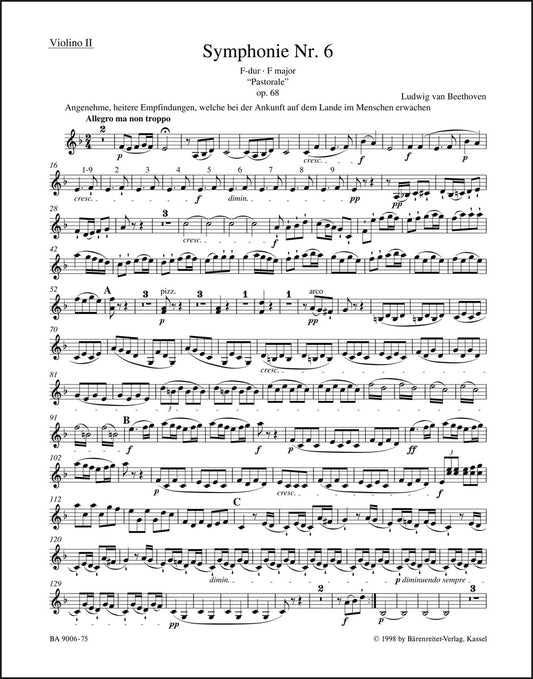 ベートーヴェン：交響曲 第6番 ヘ長調 作品68「田園」（ヴァイオリンパート譜）（4冊セット）