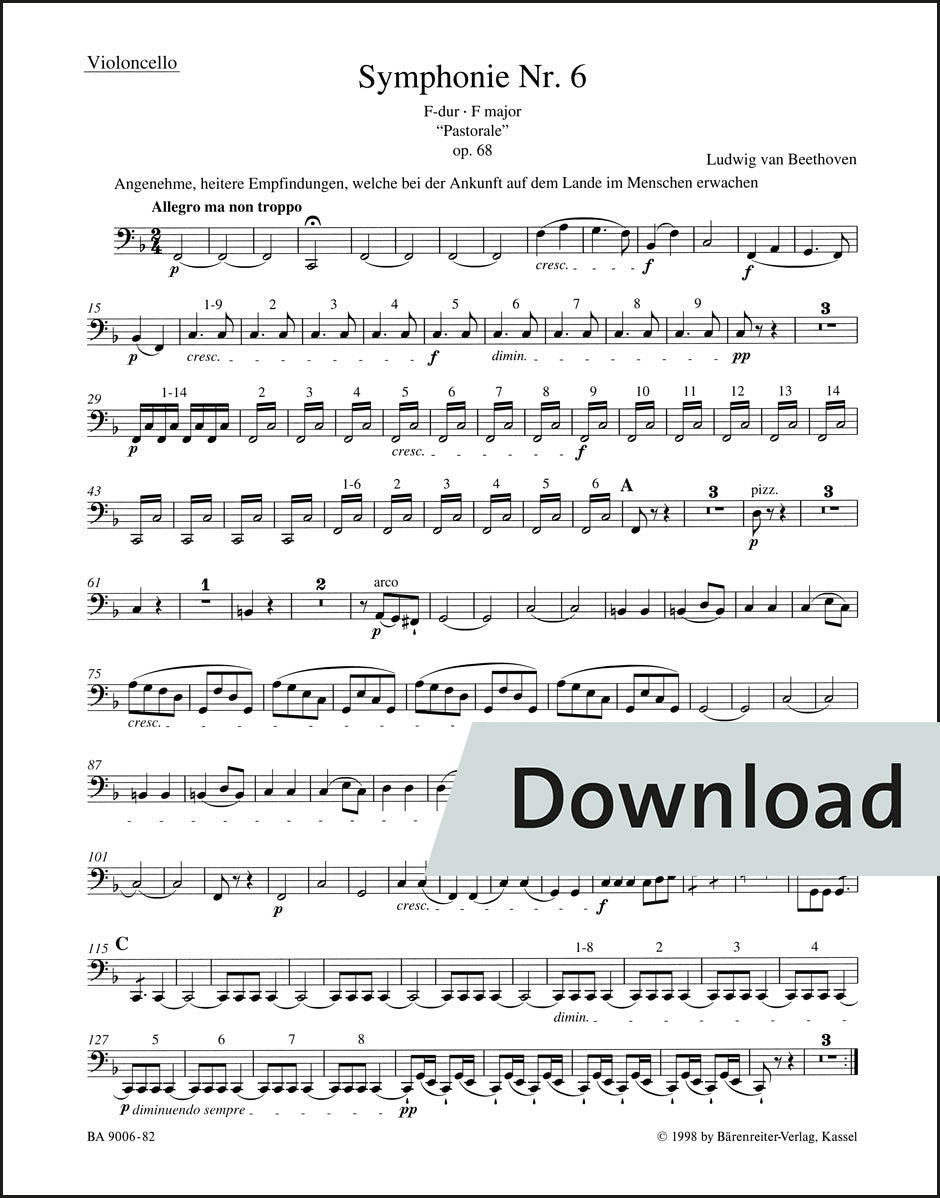 ベートーヴェン：交響曲第6番 ヘ長調 作品68「田園」（チェロパート譜）（2冊セット）【デジタル版】