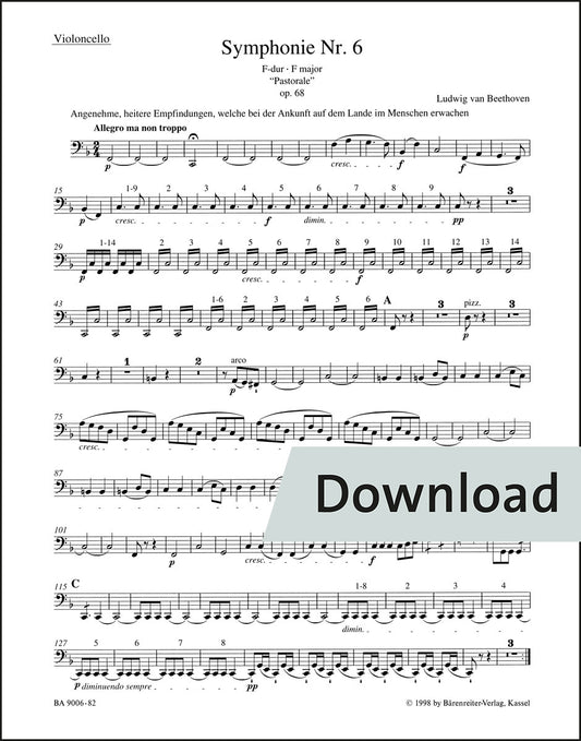 ベートーヴェン：交響曲第6番 ヘ長調 op. 68「田園」（チェロパート譜）（2冊セット）【デジタル版】