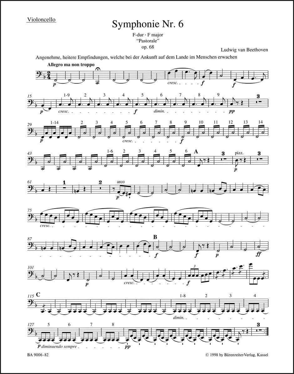 ベートーヴェン：交響曲第6番 ヘ長調 作品68「田園」（チェロパート譜）（2冊セット）