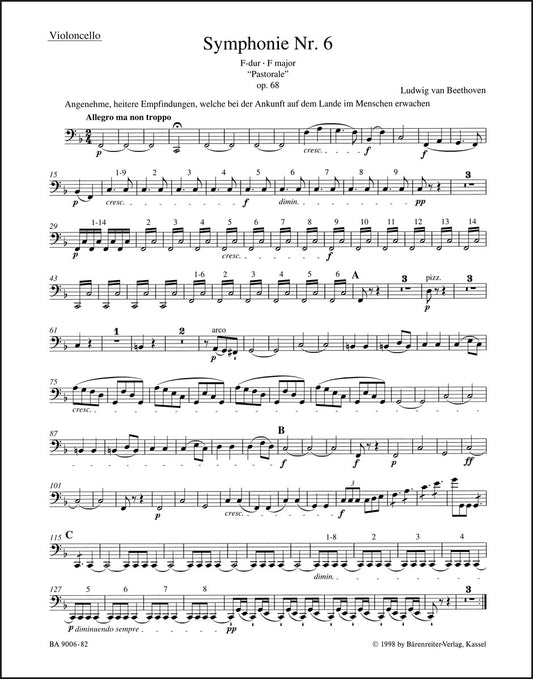 ベートーヴェン：交響曲第6番 ヘ長調 作品68「田園」（チェロパート譜）（2冊セット）