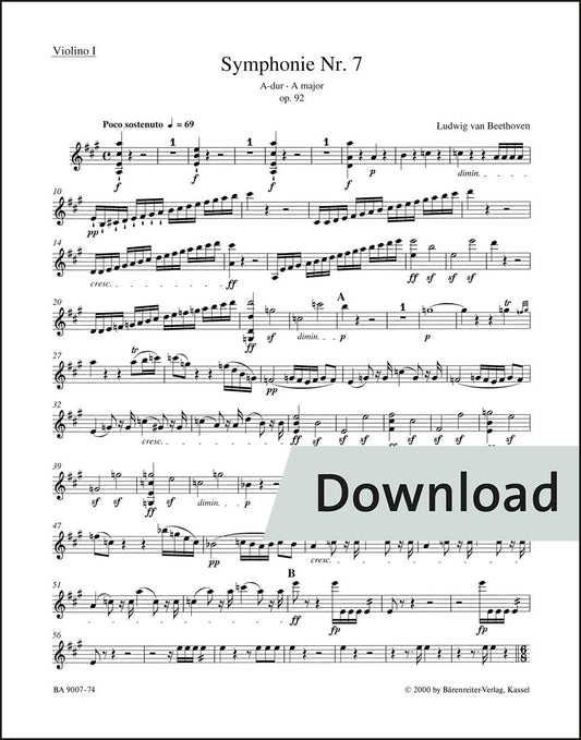 ベートーヴェン：交響曲第7番 イ長調 op. 92（第1ヴァイオリンパート譜）（4冊セット）【デジタル版】