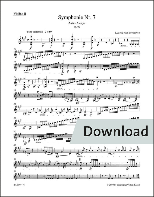 ベートーヴェン：交響曲第7番 イ長調 op. 92（第2ヴァイオリンパート譜）（4冊セット）【デジタル版】