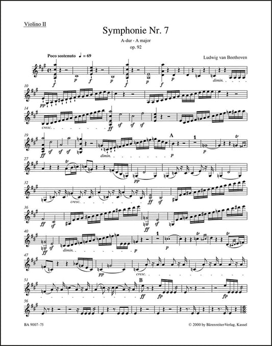 ベートーヴェン：交響曲第7番 イ長調 作品92（ヴァイオリンパート譜）（4冊セット）