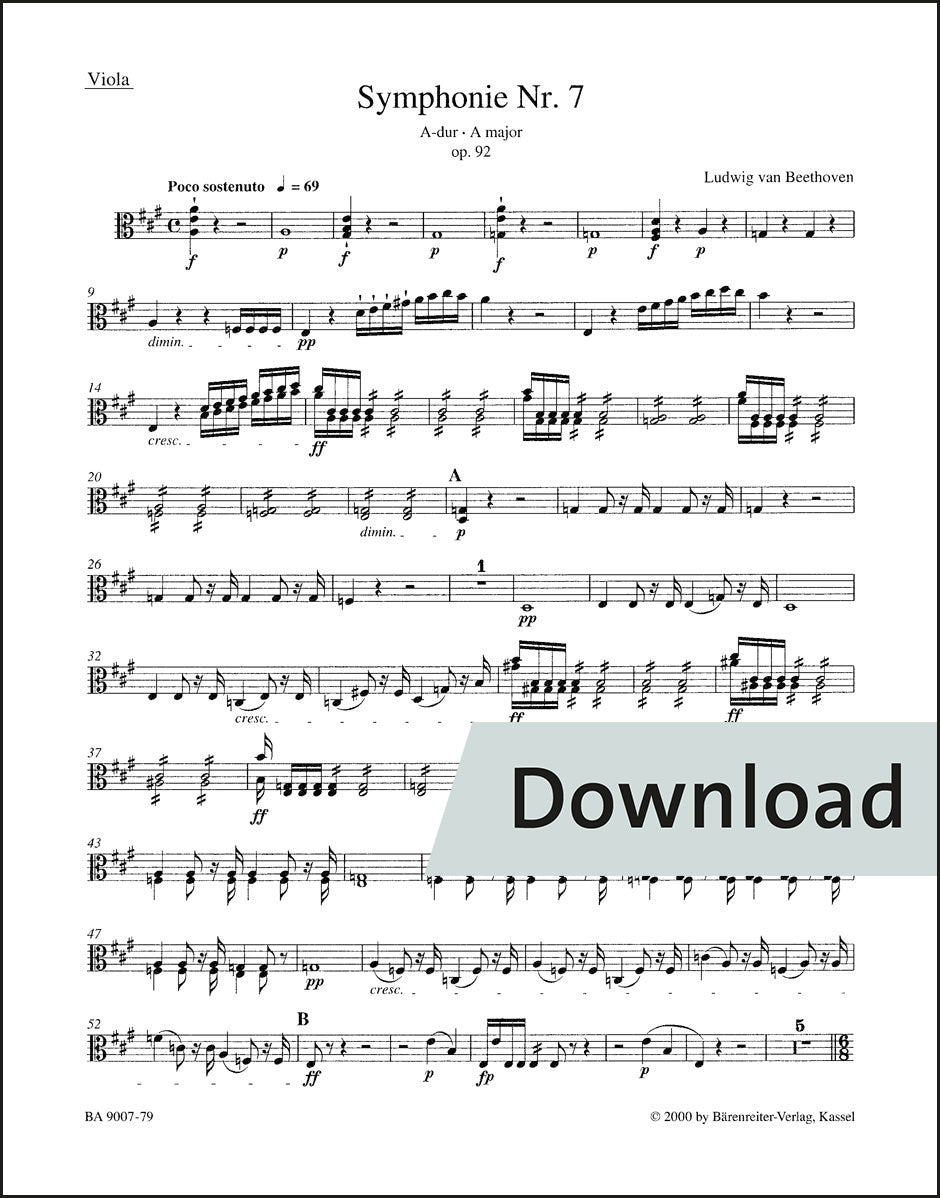 ベートーヴェン：交響曲第7番 イ長調 作品92（ヴィオラパート譜）（3冊セット）【デジタル版】