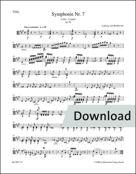 ベートーヴェン：交響曲第7番 イ長調 op. 92（ヴィオラパート譜）（3冊セット）【デジタル版】