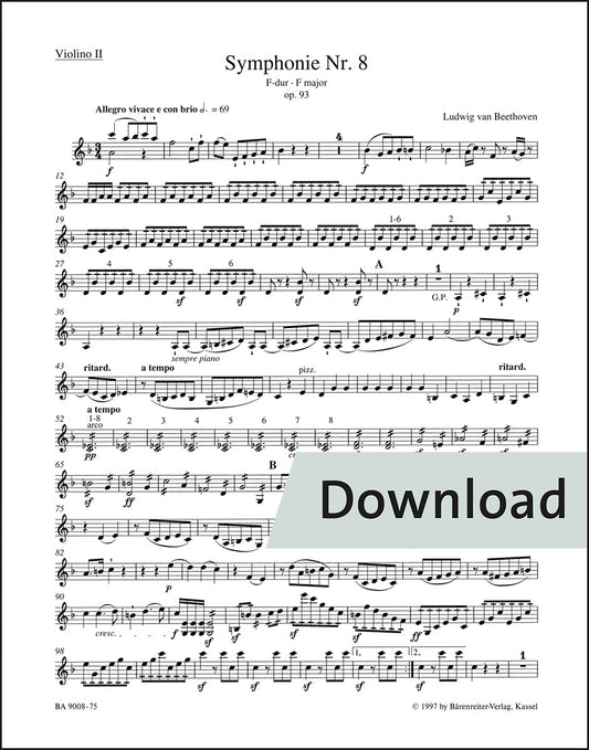 ベートーヴェン：交響曲第8番 ヘ長調 op. 93（第2ヴァイオリンパート譜）（4冊セット）【デジタル版】