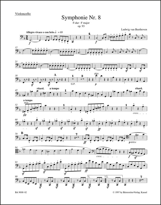 ベートーヴェン：交響曲第8番 ヘ長調 作品93（チェロパート譜）（2冊セット）