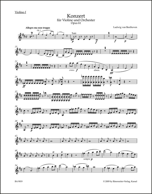 ベートーヴェン：ヴァイオリン協奏曲 ニ長調 op. 61（ヴァイオリンパート譜）（4冊セット）