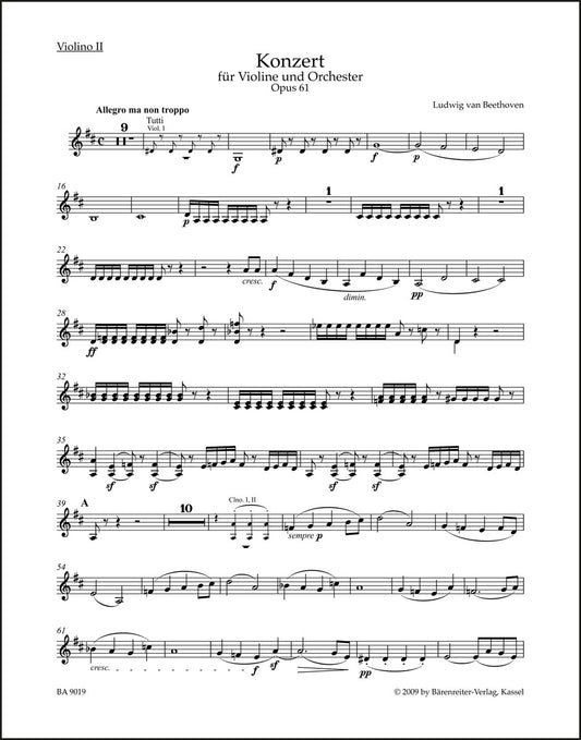 ベートーヴェン：ヴァイオリン協奏曲 ニ長調 作品61（ヴァイオリンパート譜）（4冊セット）