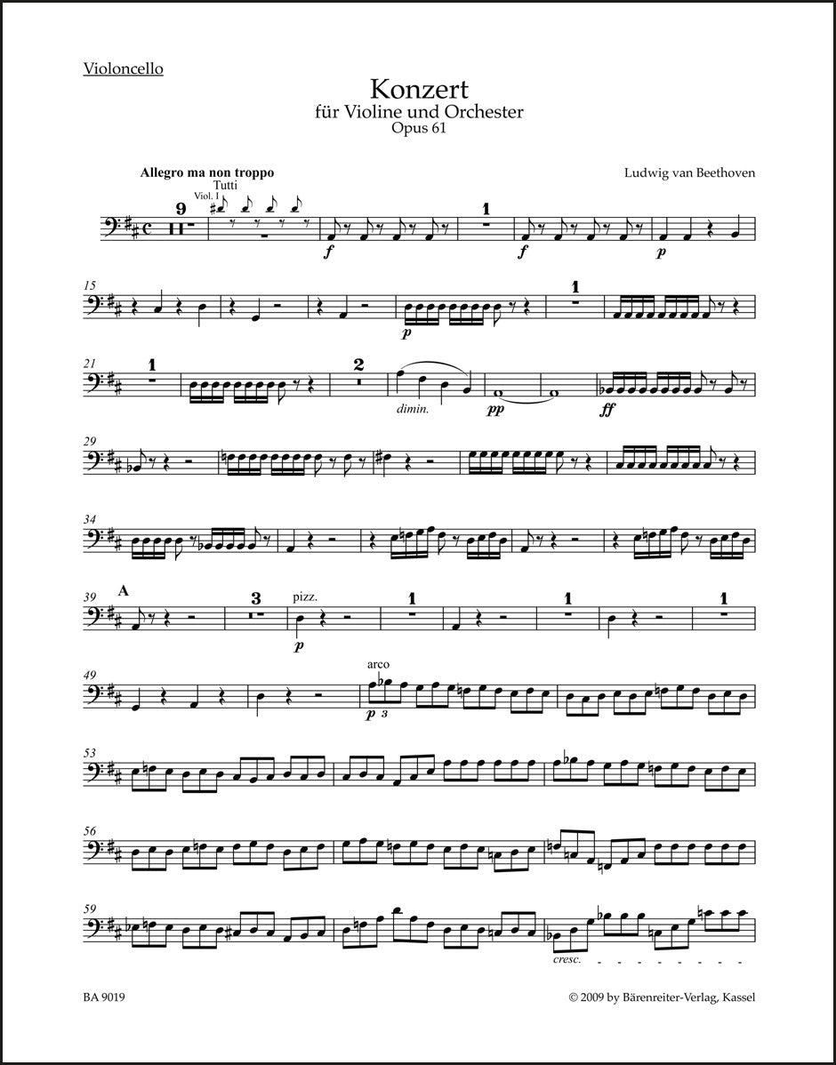 ベートーヴェン：ヴァイオリン協奏曲 ニ長調 作品61（チェロパート譜）（2冊セット）