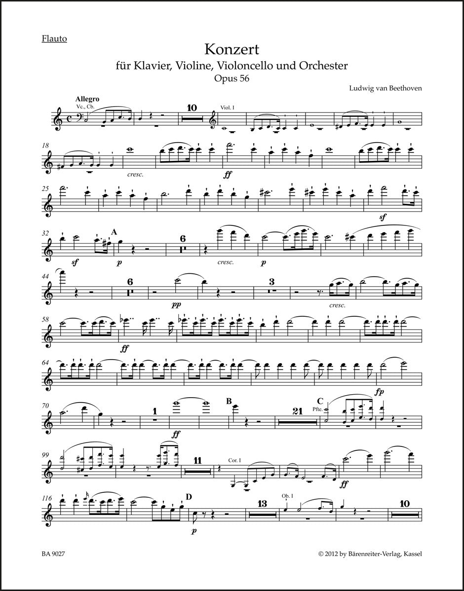 ベートーヴェン：ピアノ、ヴァイオリン、チェロと管弦楽のための協奏曲 ハ長調 作品56「三重協奏曲」