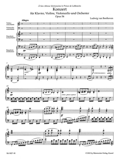 ベートーヴェン：ピアノ、ヴァイオリンとチェロのための三重協奏曲 ハ長調 op. 56