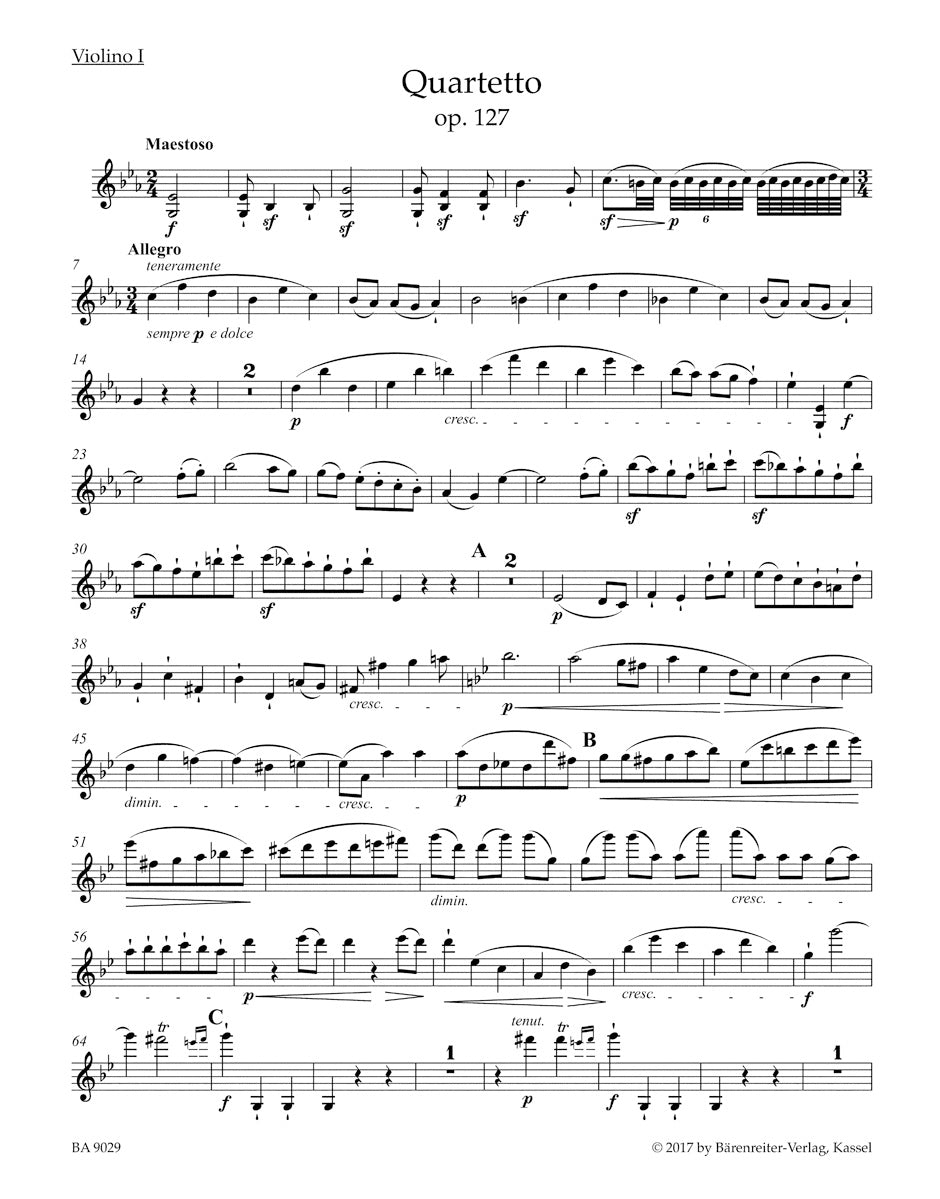 ベートーヴェン：弦楽四重奏曲 変ホ長調 op. 127（ヴァイオリンパート譜）