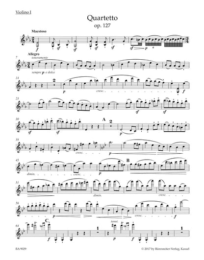 ベートーヴェン：弦楽四重奏曲 変ホ長調 op. 127（ヴァイオリンパート譜）