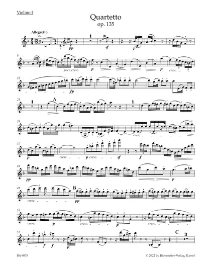 ベートーヴェン：弦楽四重奏曲 ヘ長調 作品135（ヴァイオリンパート譜）