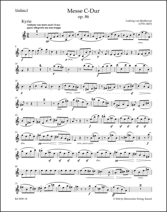 ベートーヴェン：ミサ曲 ハ長調 作品86（ヴァイオリンパート譜）（4冊セット）