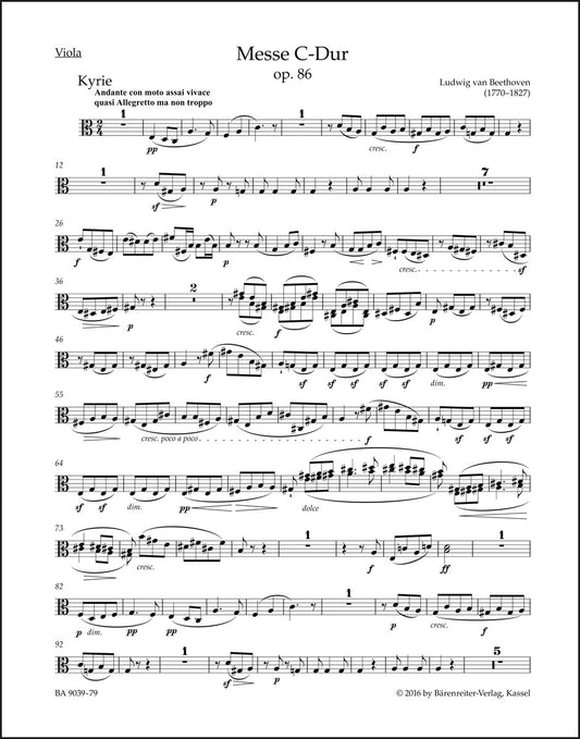 ベートーヴェン：ハ長調ミサ曲 op. 86（ヴィオラ・パート譜）（ヴィオラパート譜）（3冊セット）