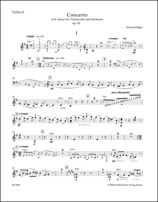 エルガー：チェロと管弦楽のための協奏曲 ホ短調 作品85 第2ヴァイオリン・パート譜（ヴァイオリンパート譜）（4冊セット）
