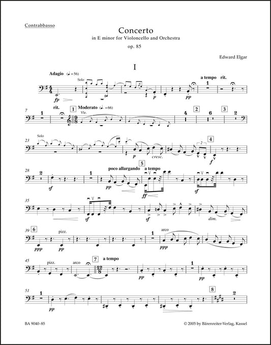 エルガー：チェロ協奏曲 ホ短調 作品85（コントラバスパート譜）（2冊セット）
