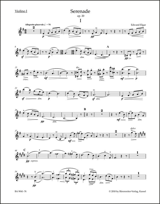 エルガー：弦楽セレナーデ op. 20（ヴァイオリンパート譜）（4冊セット）