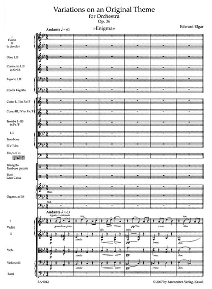 スコア／エルガー：管弦楽のための主題による変奏曲 作品36「エニグマ」