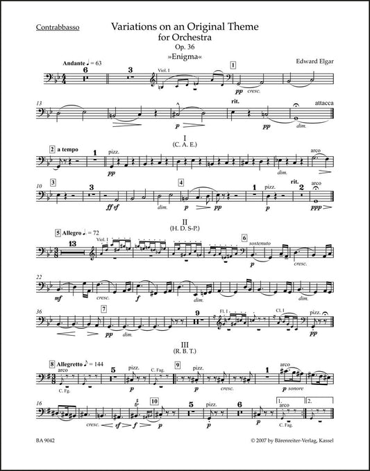 エルガー：管弦楽のための独創主題による変奏曲 作品36《エニグマ》（コントラバスパート譜）（2冊セット）