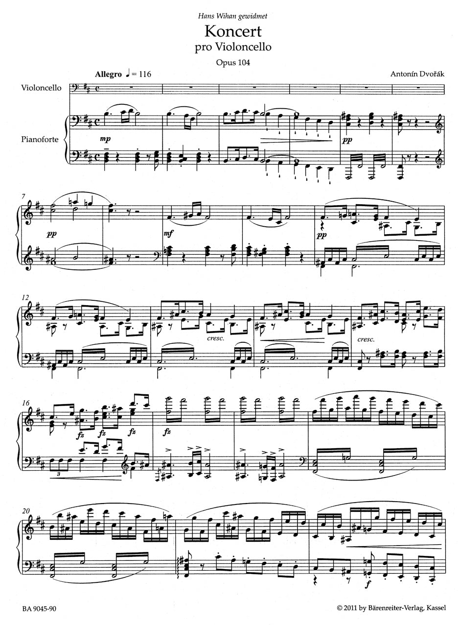 ドヴォルザーク：チェロと管弦楽のための協奏曲 ロ短調 作品104