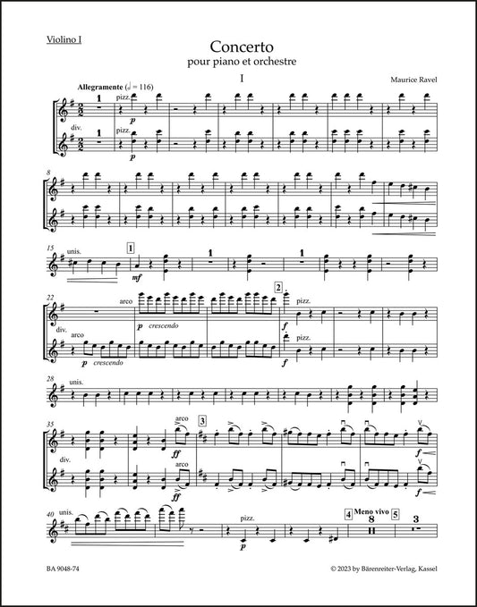 ラヴェル：ピアノと管弦楽のための協奏曲（第1ヴァイオリン パート譜）（ヴァイオリンパート譜）（4冊セット）