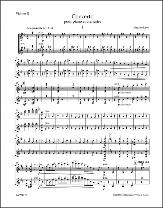 ラヴェル：ピアノと管弦楽のための協奏曲（ヴァイオリン2パート譜）（ヴァイオリンパート譜）（4冊セット）