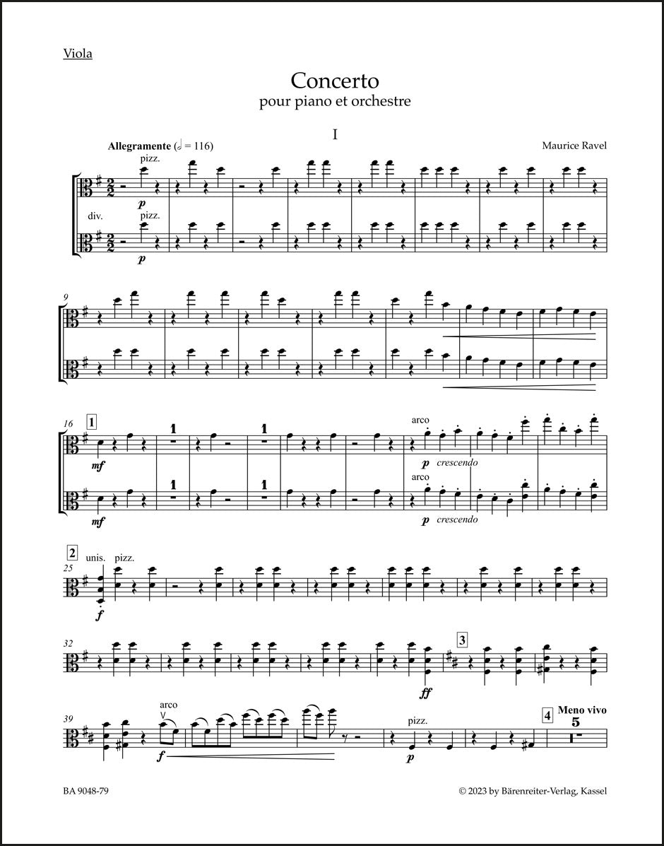 ラヴェル：ピアノと管弦楽のための協奏曲（ヴィオラ・パート譜）（ヴィオラパート譜）（3冊セット）