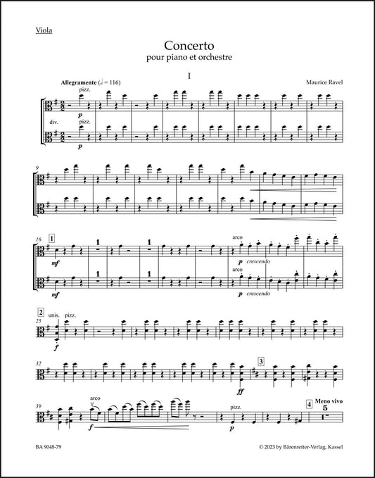 ラヴェル：ピアノと管弦楽のための協奏曲（ヴィオラ・パート譜）（ヴィオラパート譜）（3冊セット）