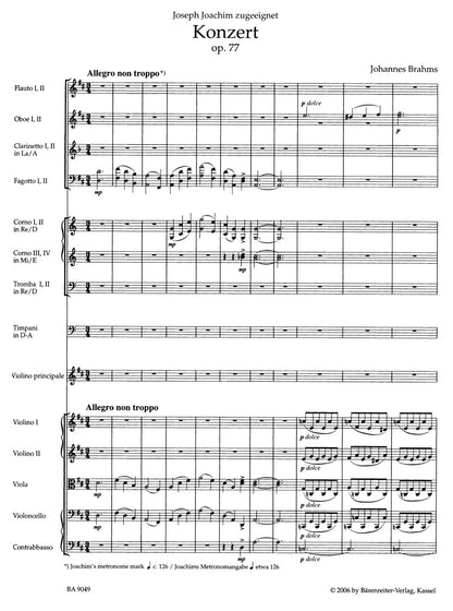 ヴァイオリン／ブラームス：ヴァイオリン協奏曲 ニ長調 作品77