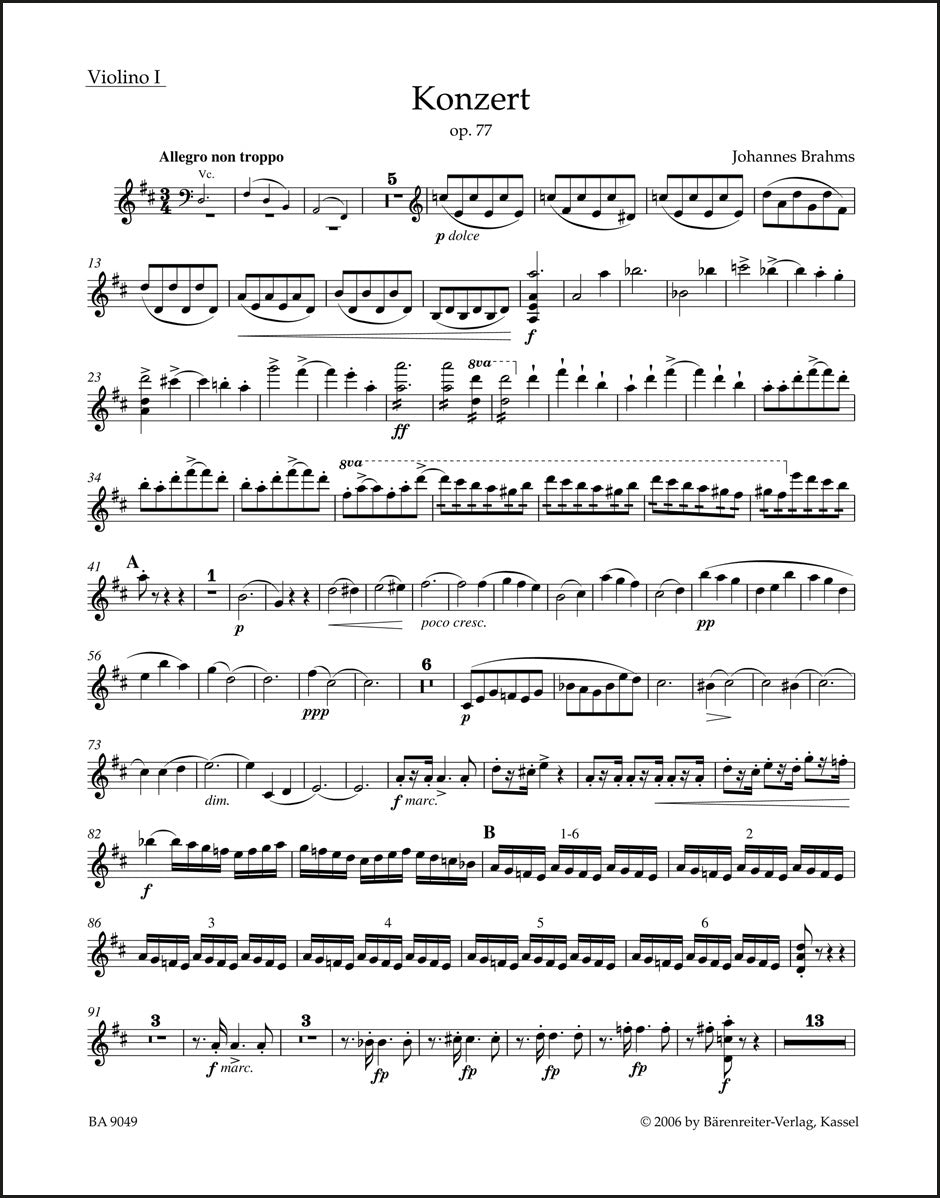 ブラームス：ヴァイオリン協奏曲 ニ長調 作品77（ヴァイオリンパート譜）（4冊セット）