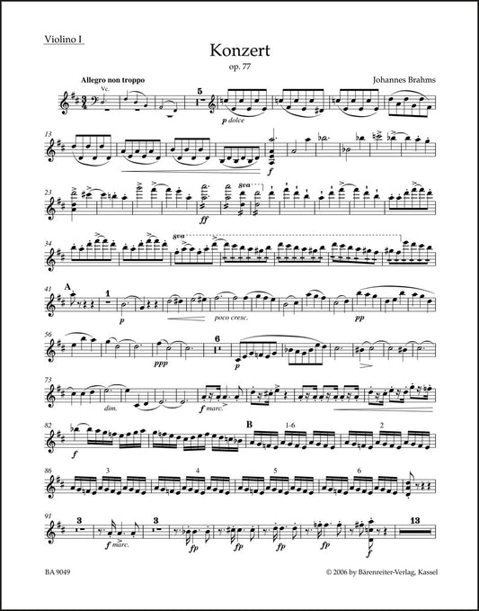 ブラームス：ヴァイオリン協奏曲 ニ長調 作品77（ヴァイオリンパート譜）（4冊セット）