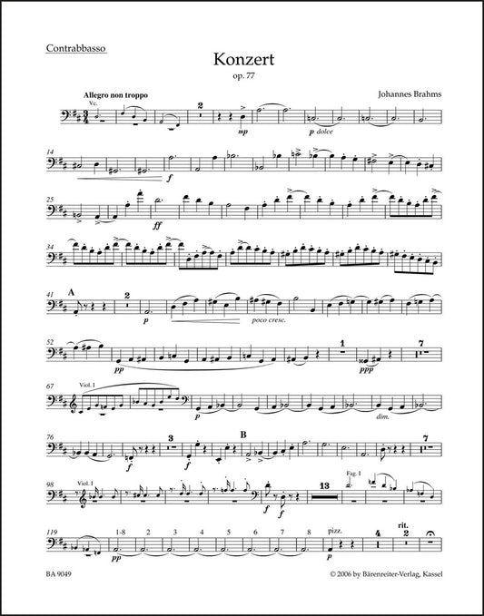 ブラームス：ヴァイオリン協奏曲 ニ長調 作品77（コントラバス・パート譜）（コントラバスパート譜）（2冊セット）