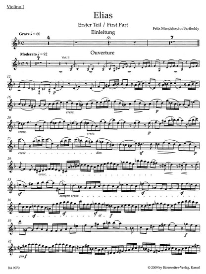 メンデルスゾーン：エリヤ op. 70（ヴァイオリンパート譜）（4冊セット）
