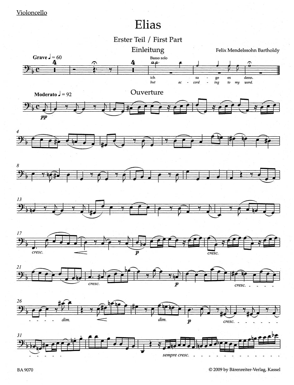 メンデルスゾーン：エリア op. 70（チェロパート譜）（2冊セット）