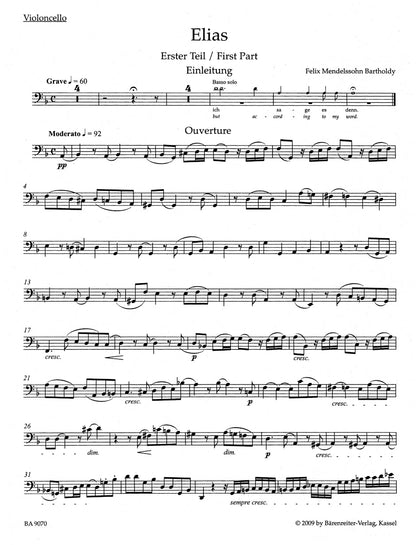 メンデルスゾーン：エリア op. 70（チェロパート譜）（2冊セット）