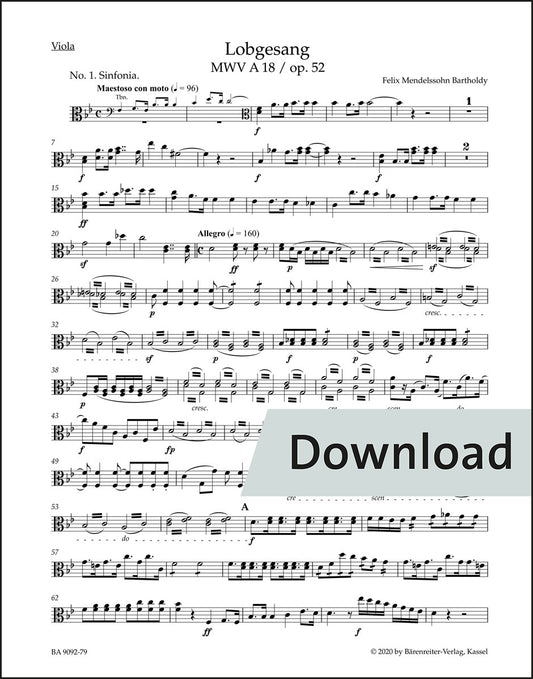 メンデルスゾーン：讃歌 op. 52 MWV A 18（ヴィオラパート譜）（3冊セット）【デジタル版】