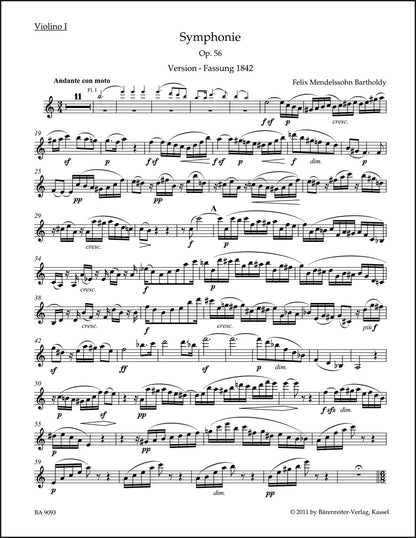 メンデルスゾーン：交響曲 イ短調 作品56「スコットランド」（ヴァイオリンパート譜）（4冊セット）