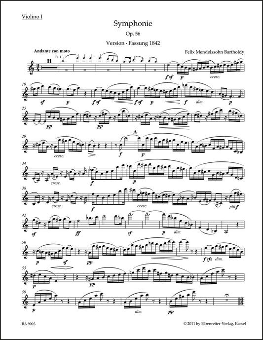 メンデルスゾーン：交響曲 イ短調 作品56「スコットランド」（ヴァイオリンパート譜）（4冊セット）
