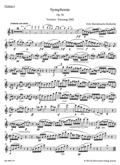 メンデルスゾーン：交響曲 イ短調 作品56「スコットランド」（ヴァイオリンパート譜）（4冊セット）
