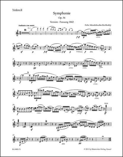 メンデルスゾーン：交響曲 イ短調 作品56「スコットランド」（ヴァイオリンパート譜）（4冊セット）