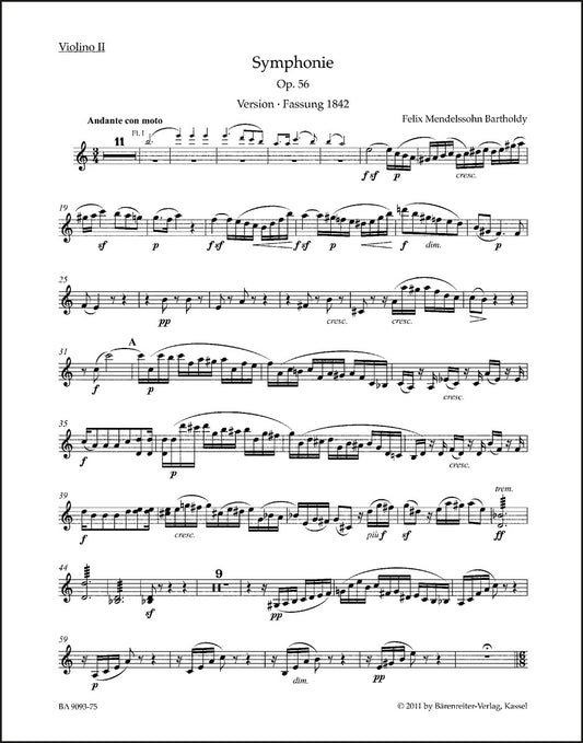メンデルスゾーン：交響曲 イ短調 作品56「スコットランド」（ヴァイオリンパート譜）（4冊セット）