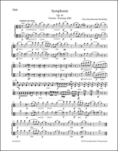 メンデルスゾーン：交響曲 イ短調 作品56「スコットランド」（ヴィオラパート譜）（3冊セット）