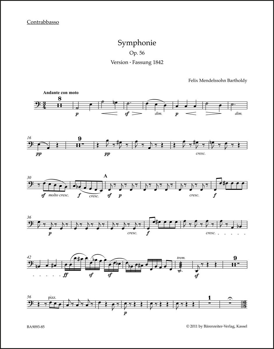 メンデルスゾーン：交響曲イ短調 作品56「スコットランド」（コントラバスパート譜）（2冊セット）