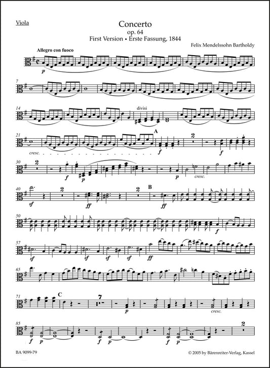 メンデルスゾーン：ヴァイオリン協奏曲 ホ短調 op. 64（ヴィオラパート譜）（3冊セット）
