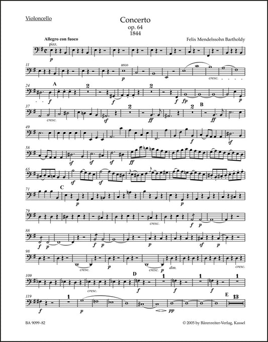 メンデルスゾーン：ヴァイオリン協奏曲 ホ短調 作品64（チェロパート譜）（チェロパート譜）（2冊セット）