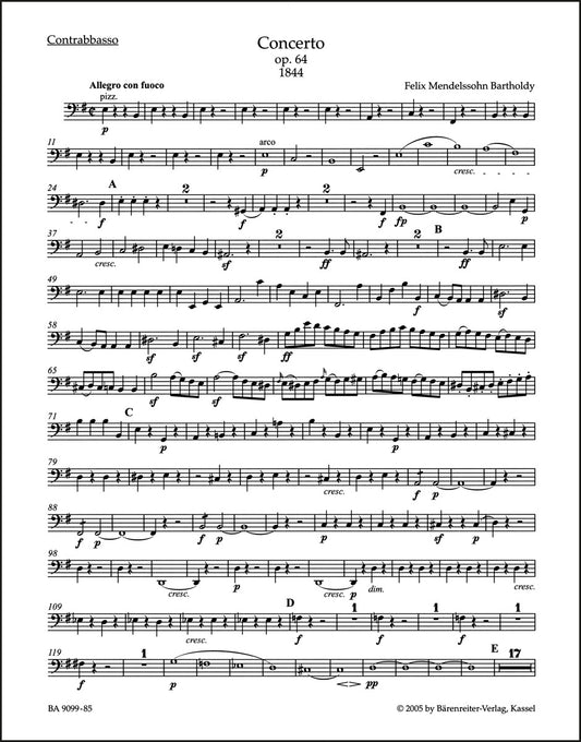 メンデルスゾーン：ヴァイオリン協奏曲 ホ短調 作品64（コントラバスパート譜）